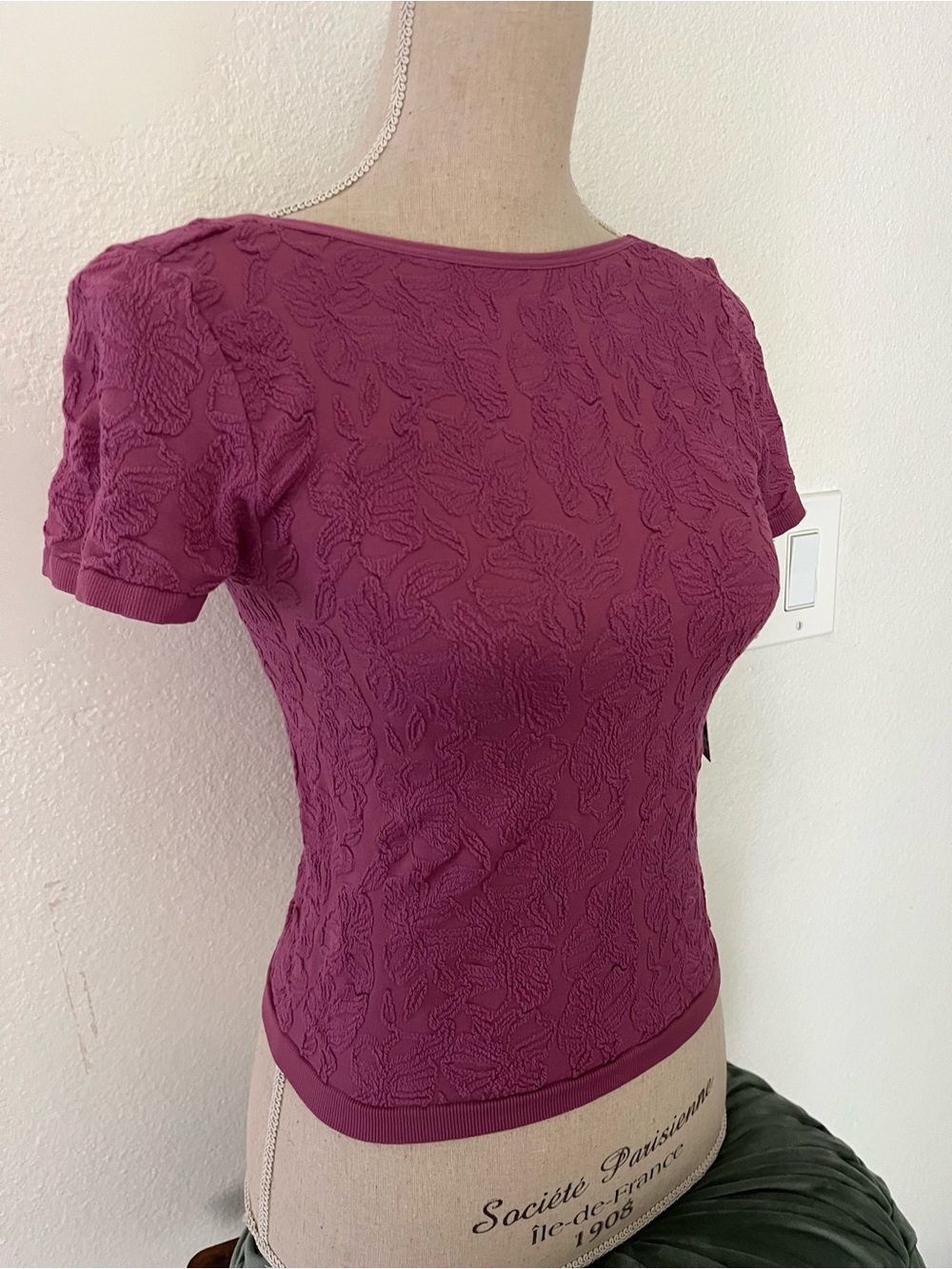Pink Republic Short Sleeve Textured Top - Raspberry Pink - Picture 2 of 5